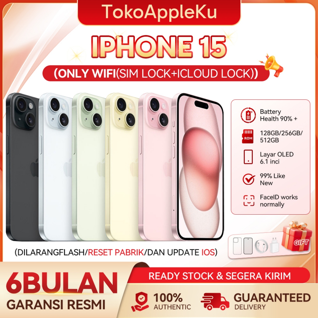 iPhone 15 WIFI Only 128GB/256GB Original Second HandPhone Good Conditions Mulus Fullset Garansi