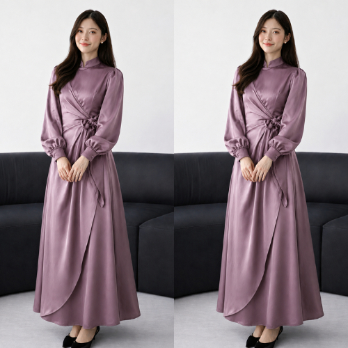 Arabelle Dress Kondangan Satin Maxmara Silk Dress Polos Model Ikat Premium Gamis Polos Satin Promnig