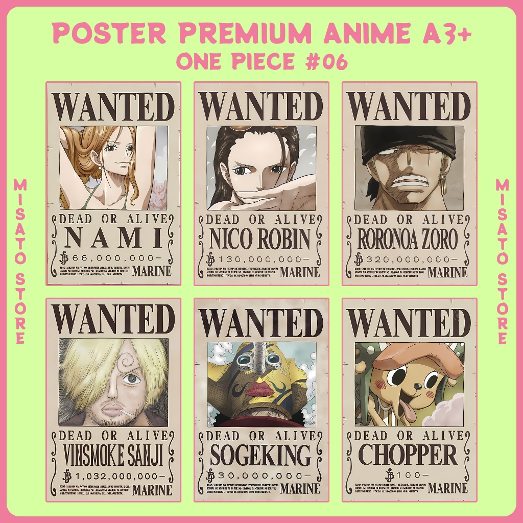 Poster Premium Full HD Anime A3+ : One Piece [Episode 06] - Nami, Nico Robin, Roronoa Zoro, Sanji, S