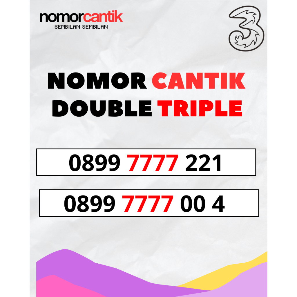 Nomor Cantik Tri Seri Double Triple - Kartu Perdana Tri Cantik Seri Double Triple