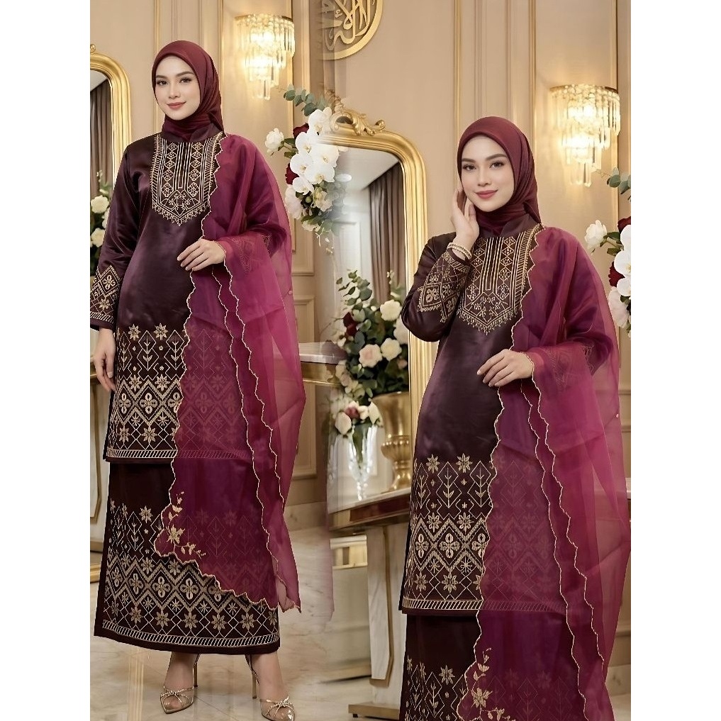 READY set salendang katrina / Set Melayu Bahan Yokohama Silk / Selendang Organza