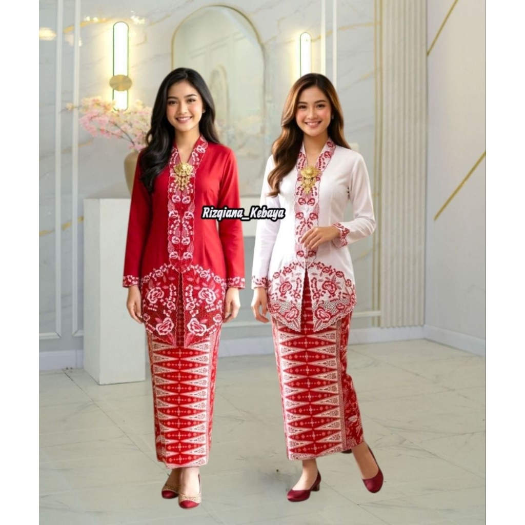 SETELAN KEBAYA ENCIM LENGAN PANJANG BETAWI BORDIR JUMBO // KEBAYA ENCIM MODERN // KEBAYA ENCIM KARTI