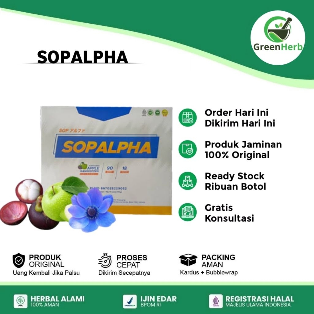 SOPALPHA 1 Box 16 Sachet Rasa Apel Manggis - Suplemen Kesehatan Jantung & Tekanan Darah Tinggi