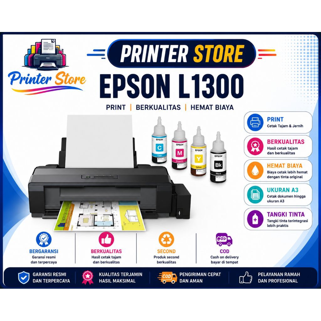 Printer Epson L1300 A3+ Second Bergaransi Bisa pakai tinta art paper