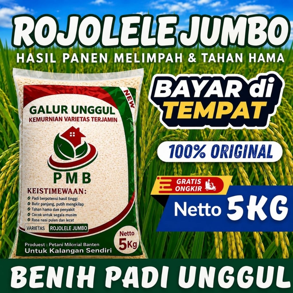 COD Benih Bibit Padi Unggul Rojo Lele Jumbo Original Premium Kemasan 5Kg Anti Hama Dan Rebah