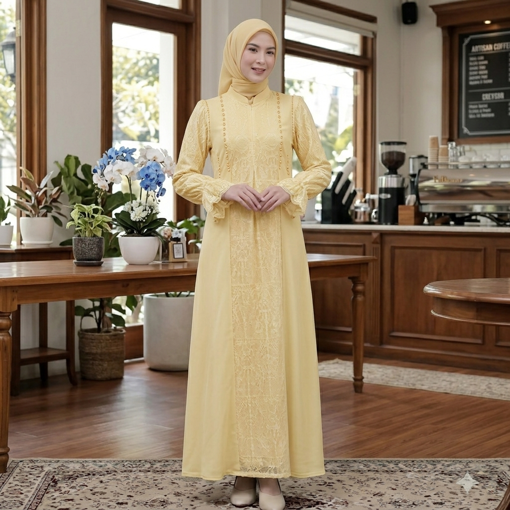Ameraa Luxury Dress Brokat Tille Gamis Kondangan Wanita Terbaru Mewah Simple Elegant