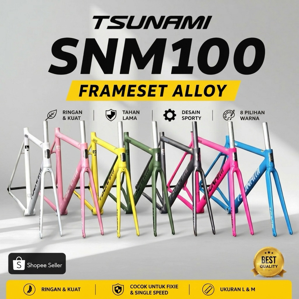 TSUNAMI SNM100 Original Frameset Alloy Premium Fixie Single Speed Ringan Kuat Fullset Fork Headset