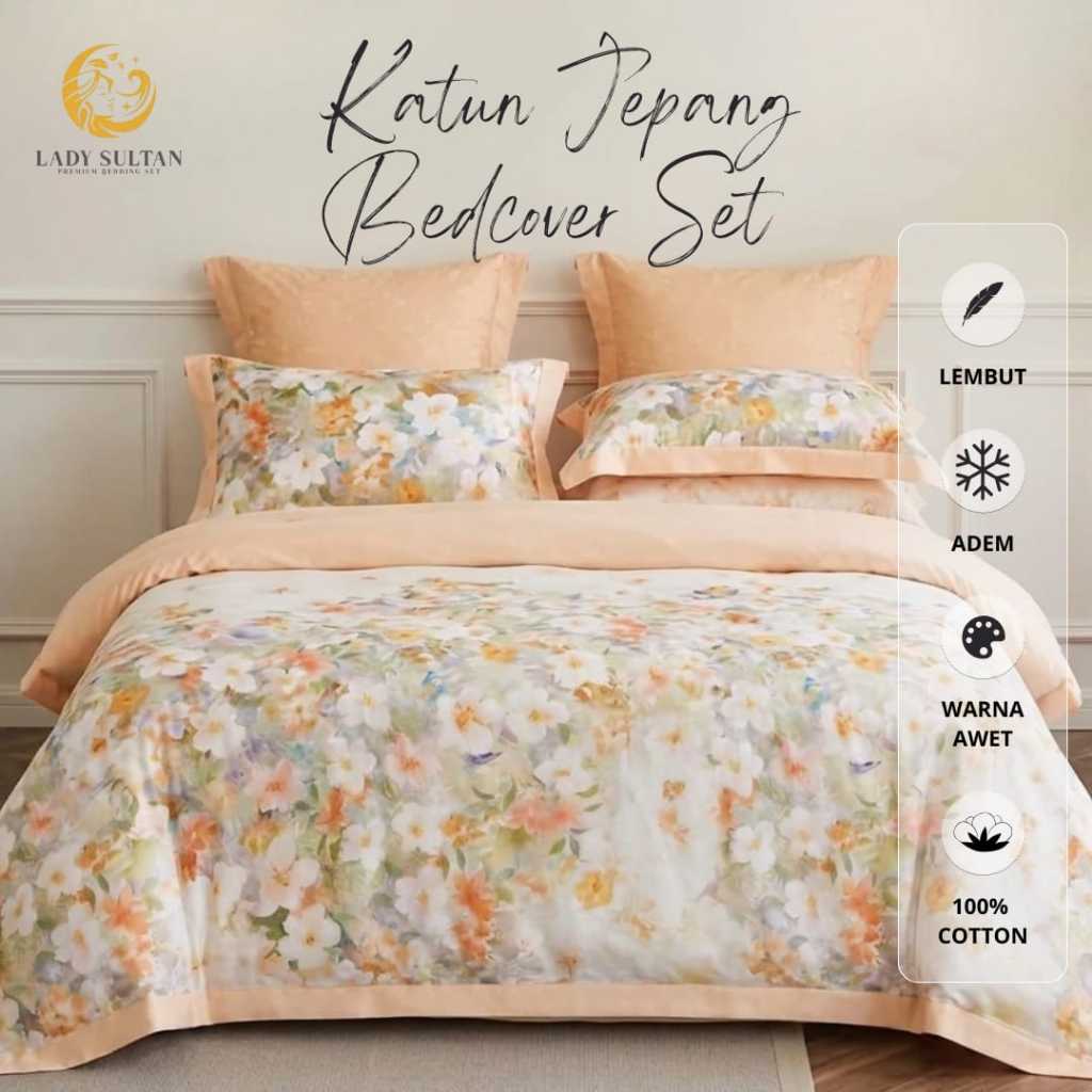 Lady Sultan Bedcover Set Katun Jepang Motif Floral Premium – Lembut, Adem & Elegan