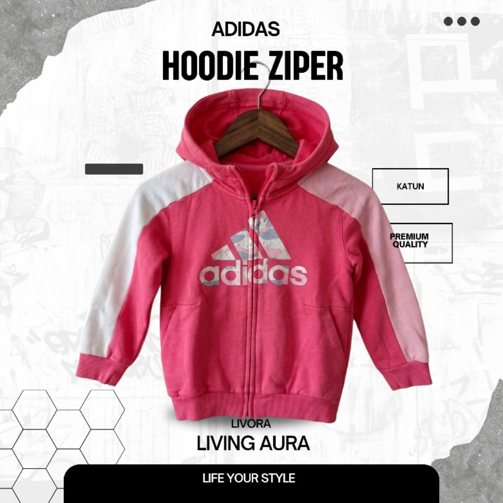 Hoodie Ziper Adidas Original Warna Pink Big Logo