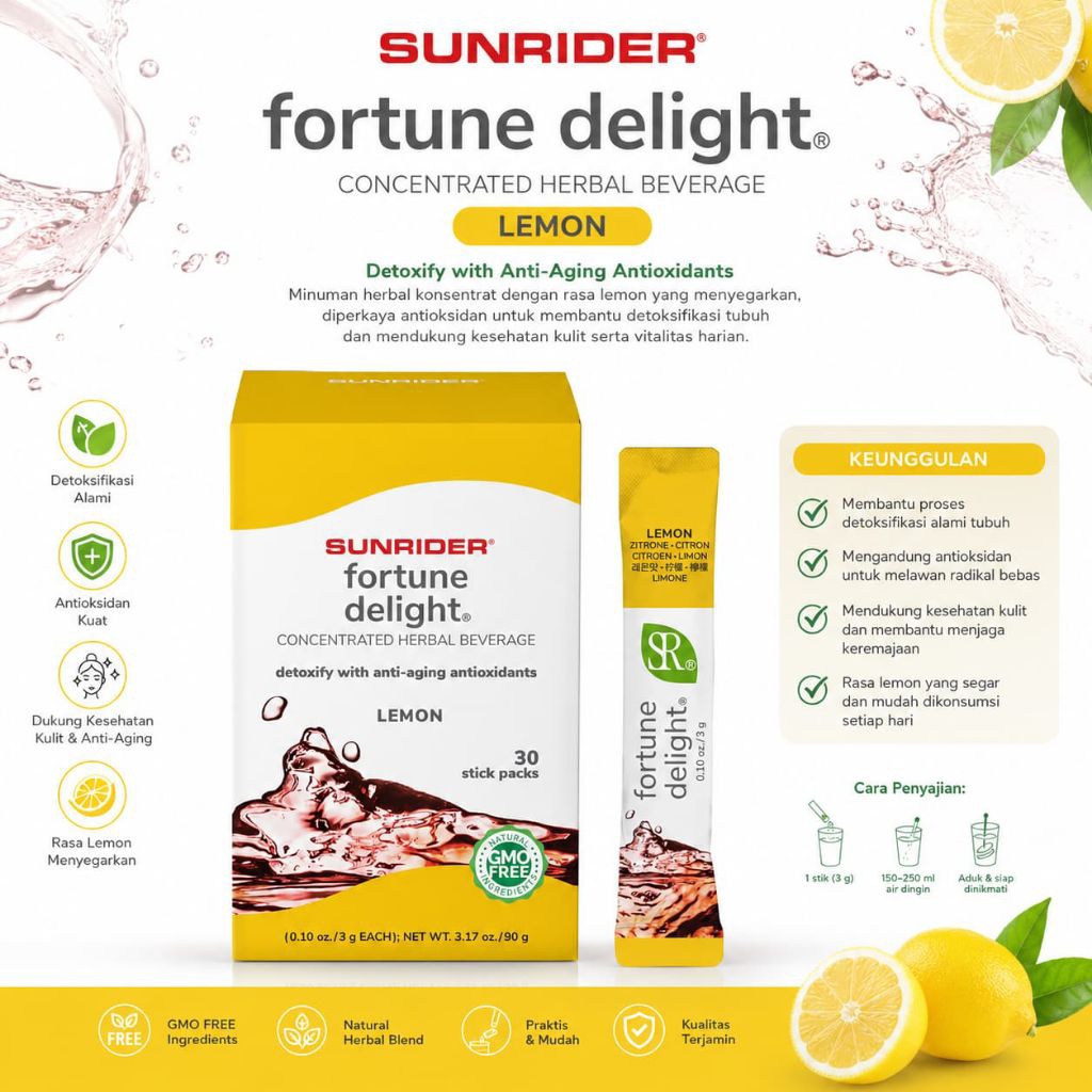 SUNRIDER FORTUNE DELIGHT REGULER BERGUNA MEMBERSIHKAN TUBUH DENGAN ANTIOKSIDAN ALAMI 1 PACK ISI 10 s