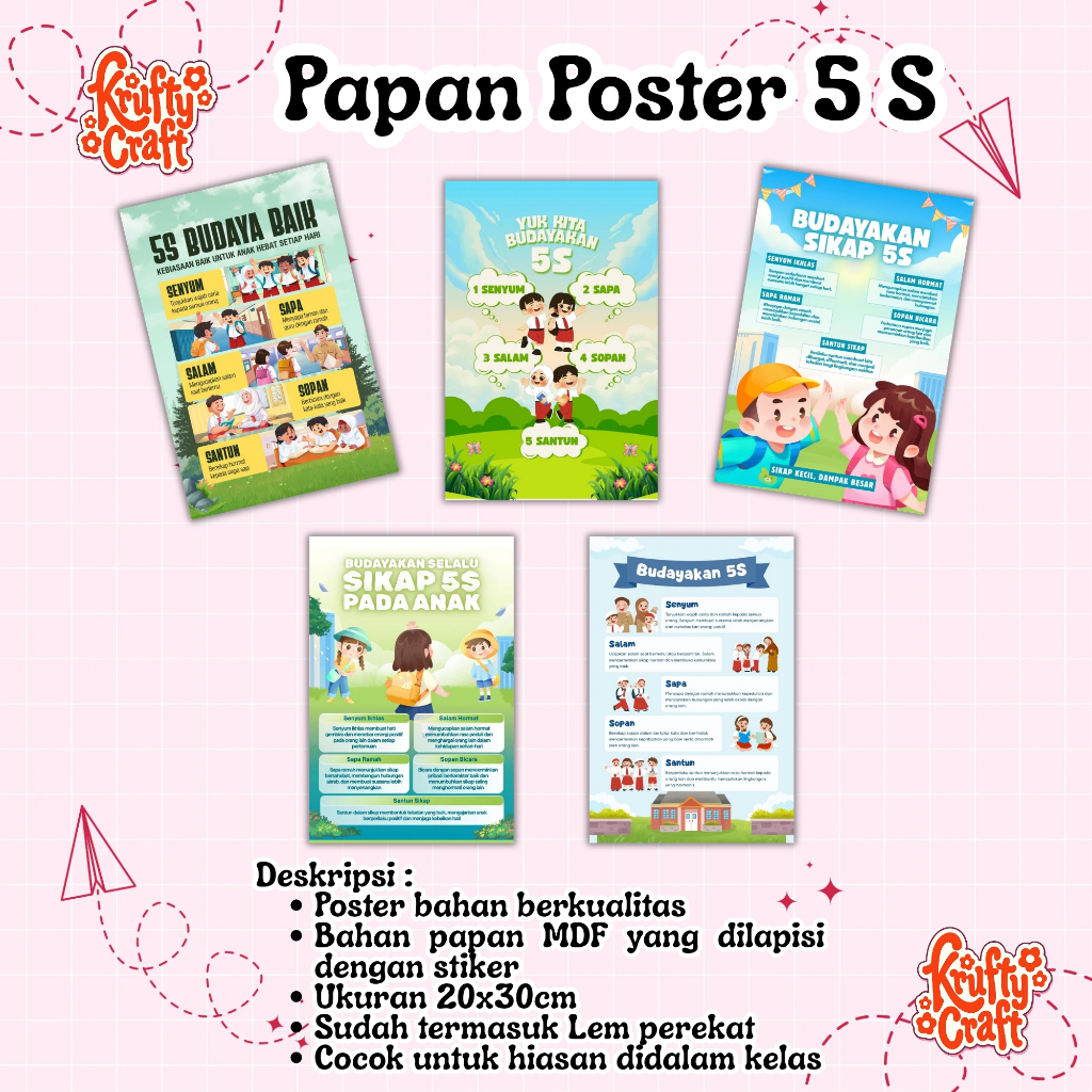 Poster Dinding Kelas tema 5S | Poster 5S | Hiasan dinding kelas | edukasi belajar | Perlengkapan Kel