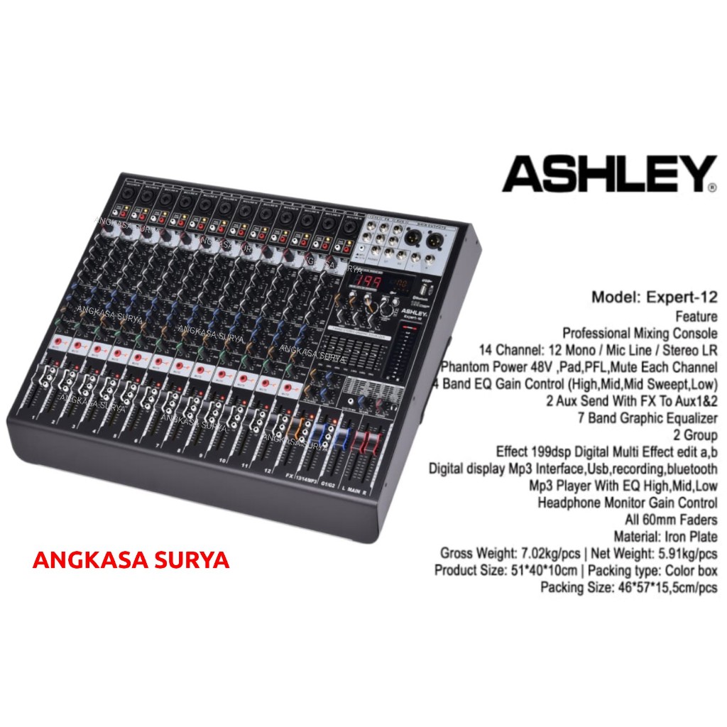 Mixer Ashley Expert 12 Original / Mixer Audio  12 Channel Ashley Expert12 Effect Reverb 199 Dsp