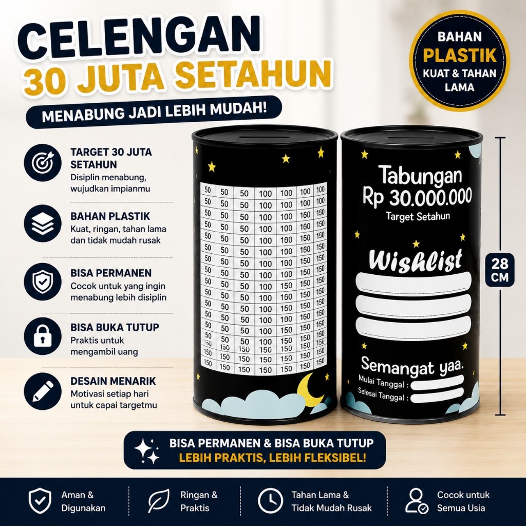 Celengan Target JUMBO XXL 150 JUTA / 200 JUTA PERMANEN CUSTOM target setahun 30 JUTA 50 JUTA 100 JT