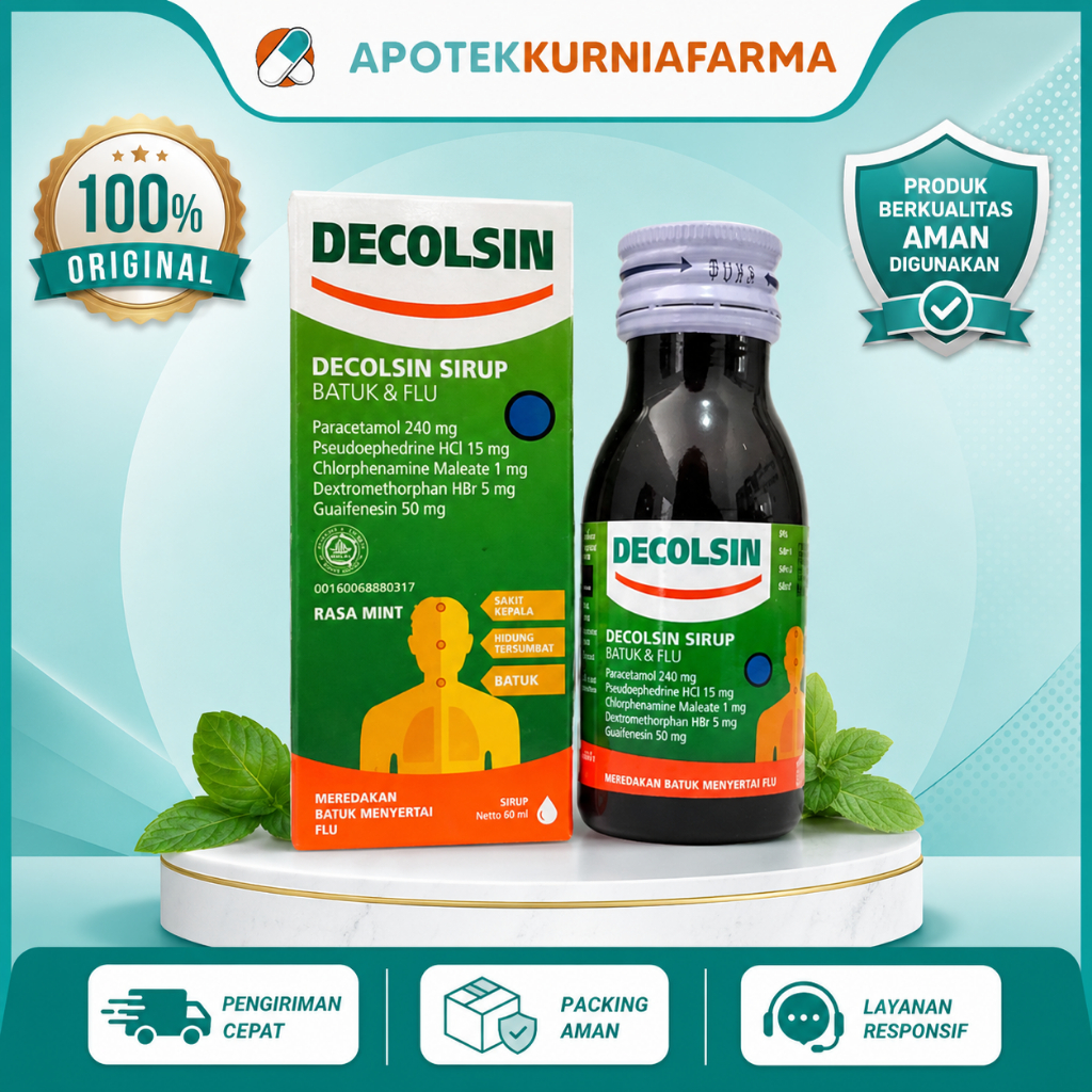 Decolsin Sirup - Obat Flu dan Demam dengan Paracetamol, Chlorpheniramine, Dextromethorphan