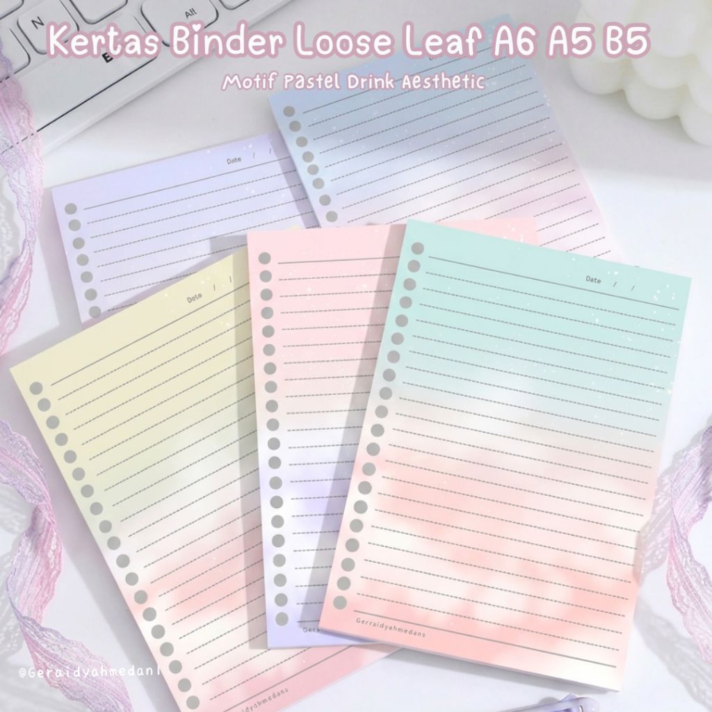 Kertas Binder Loose Leaf A6 A5 B5 Motif Gradasi Warna Aesthetic