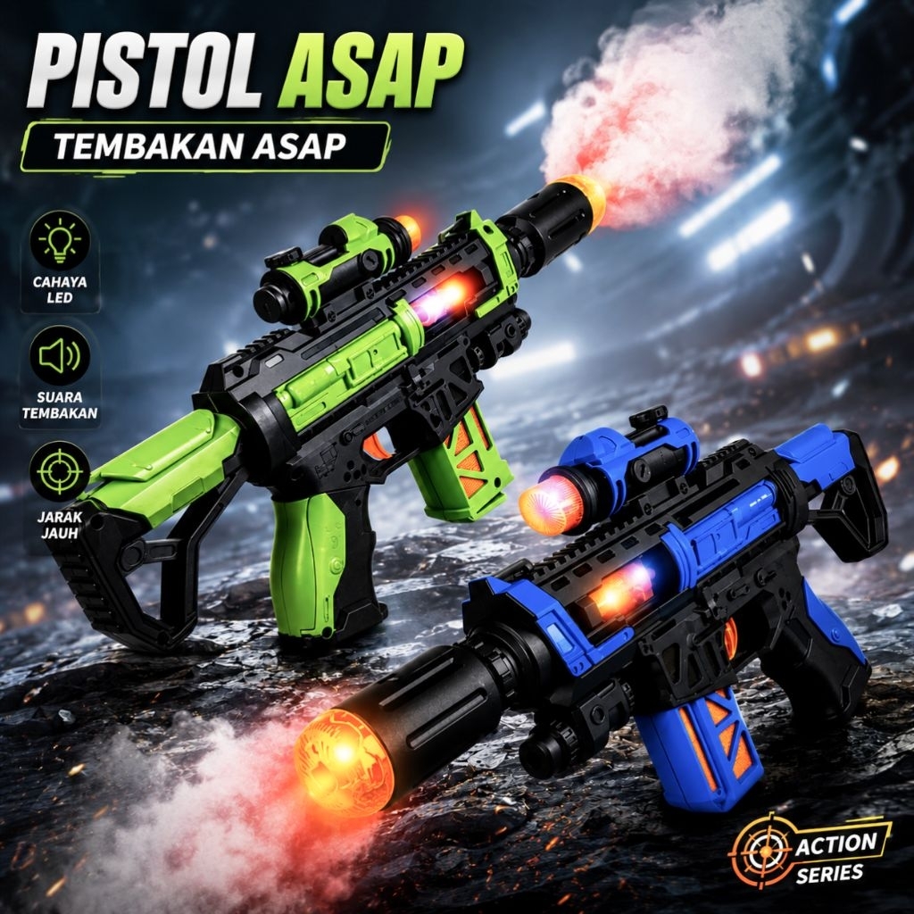 1075 Pistol Mainan / Mainan Pistol Berbunyi Dan Berdorong Ada Asapnya / Mainan Pistol Berbunyi dan B