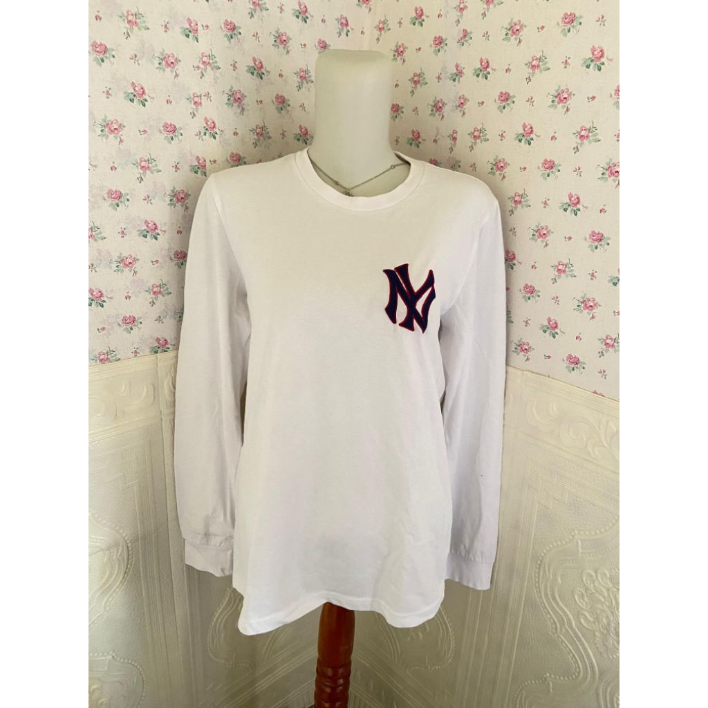 MLB original white sweater unisex atasan mlb yankees putih lengan panjang