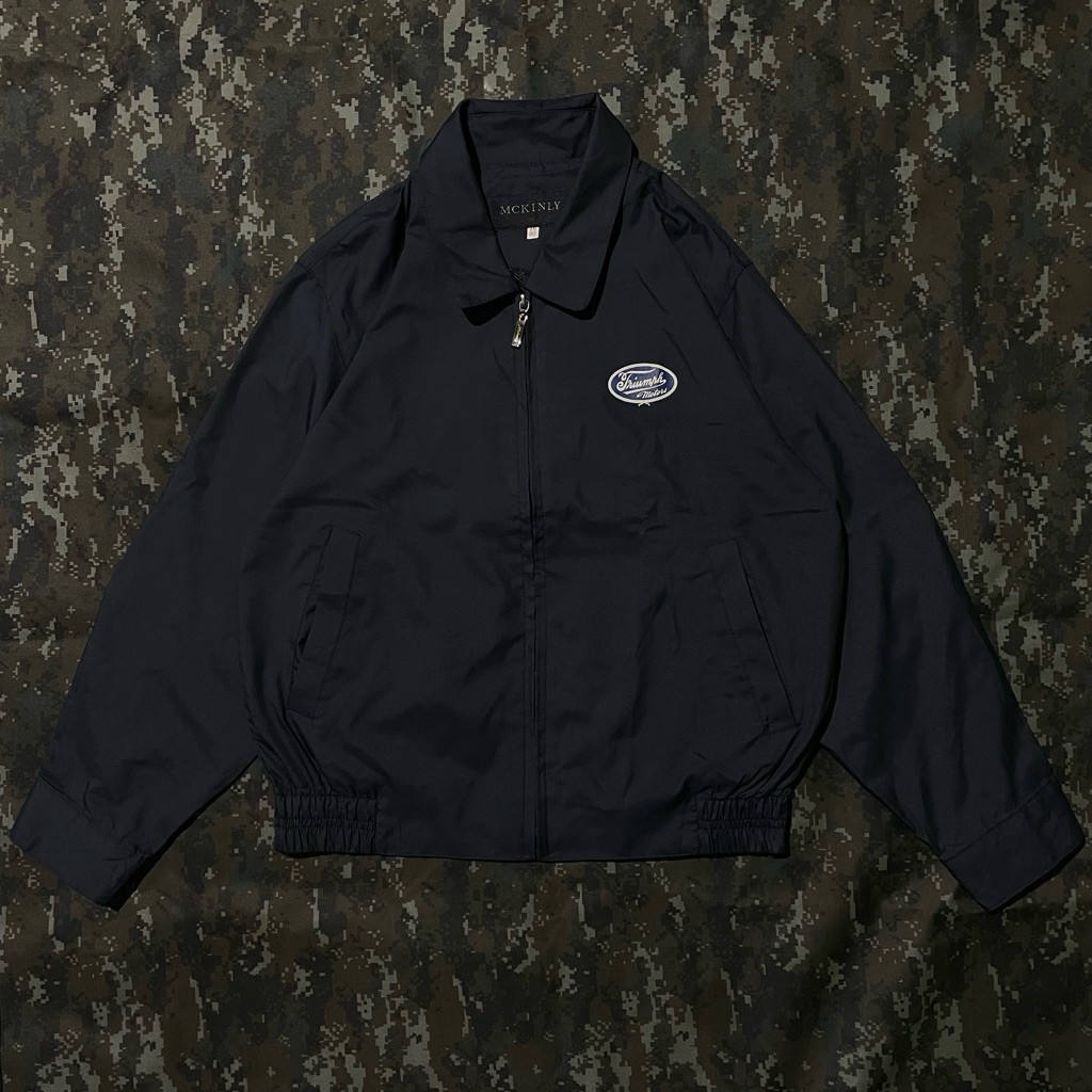 Navy Harrington Jacket Triumph Motors Patch McKinly Vintage Biker Style Second