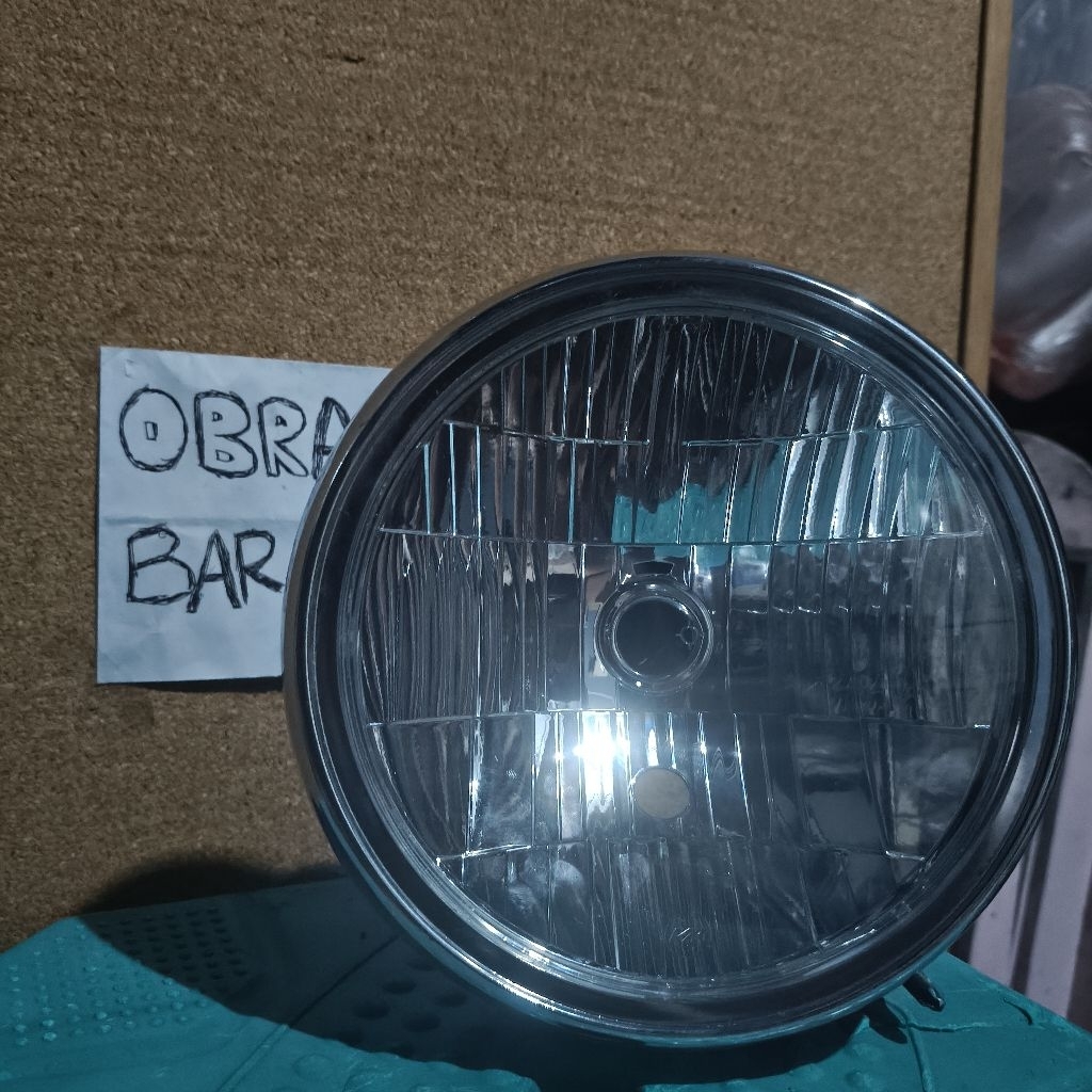 Lampu Depan Bulat Reflektor Batok Headlamp Set Ring Chrome Hitam Presisi PNP RX King New Megapro Pri