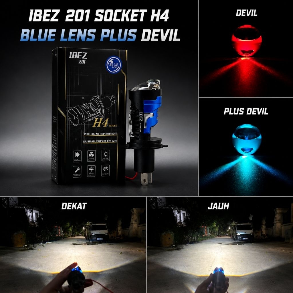 IBEZ 201 H4 - Lampu Utama Soket H4 Mini Biled Blue Lens