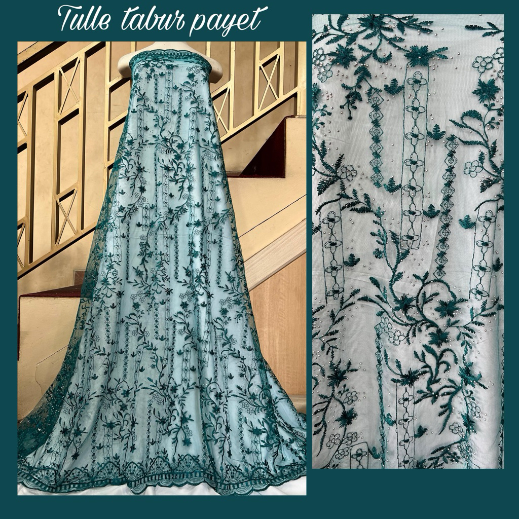 kain tile/tulle stone flower, kain tile brokat, tile mutiara, tile polos tile akar, tile payet Harga