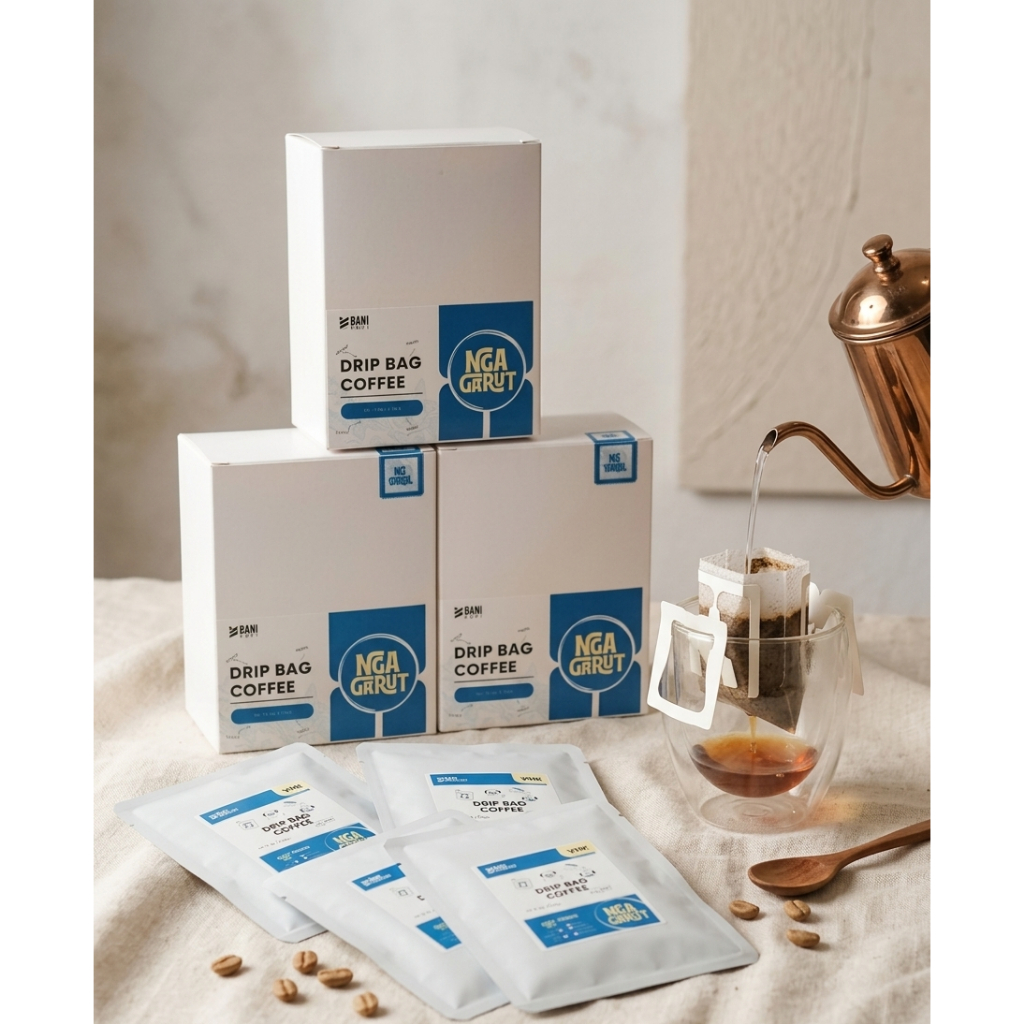 Drip Bag Coffee Arabika Garut Bani Kopi Kemasan Kotak Dan Sachet Putih Biru