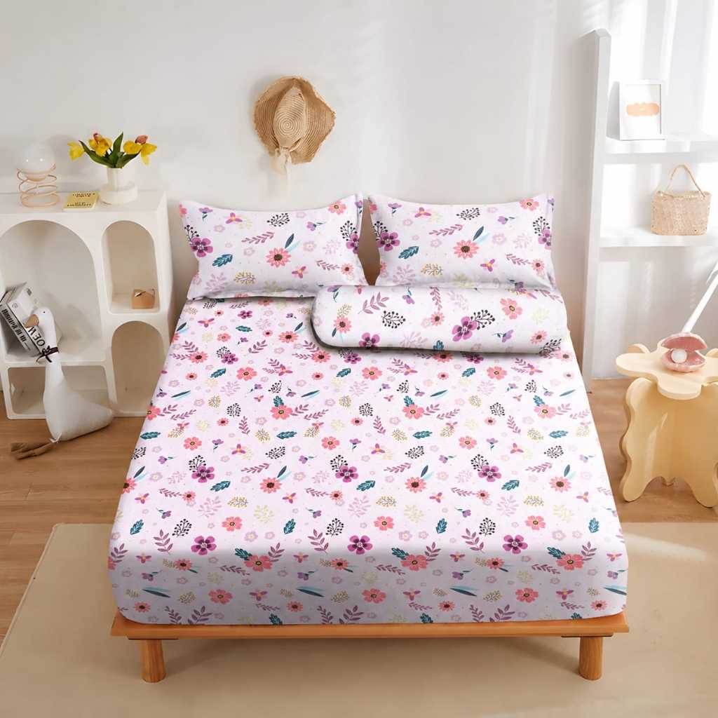 Sprei Katun Motif Bunga Kecil Pink