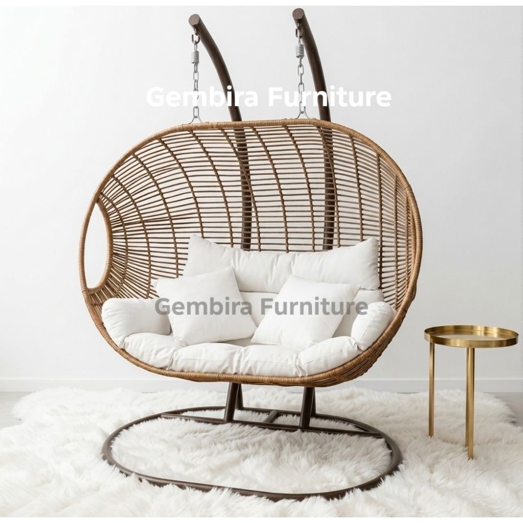 kursi ayunan rotan ratan cafe resto taman teras outdoor indoor kayu natural wood sofa wood rotan gan