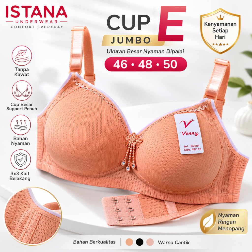 Bra Wanita Jumbo Cup E / Bh polos Cup Besar Tanpa Kawat