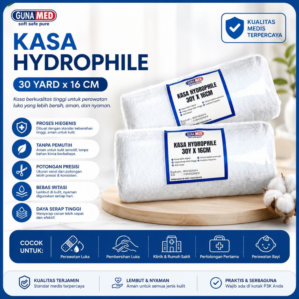 Gunamed Kasa Gulung Besar 30Yard x 16cm Kain Kasa Perban Luka Steril Hidropil Roll Meteran