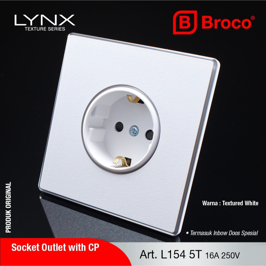 BROCO LYNX IB Stop Kontak Arde Schuko Putih White L154 8T + Bonus Inbow Dus