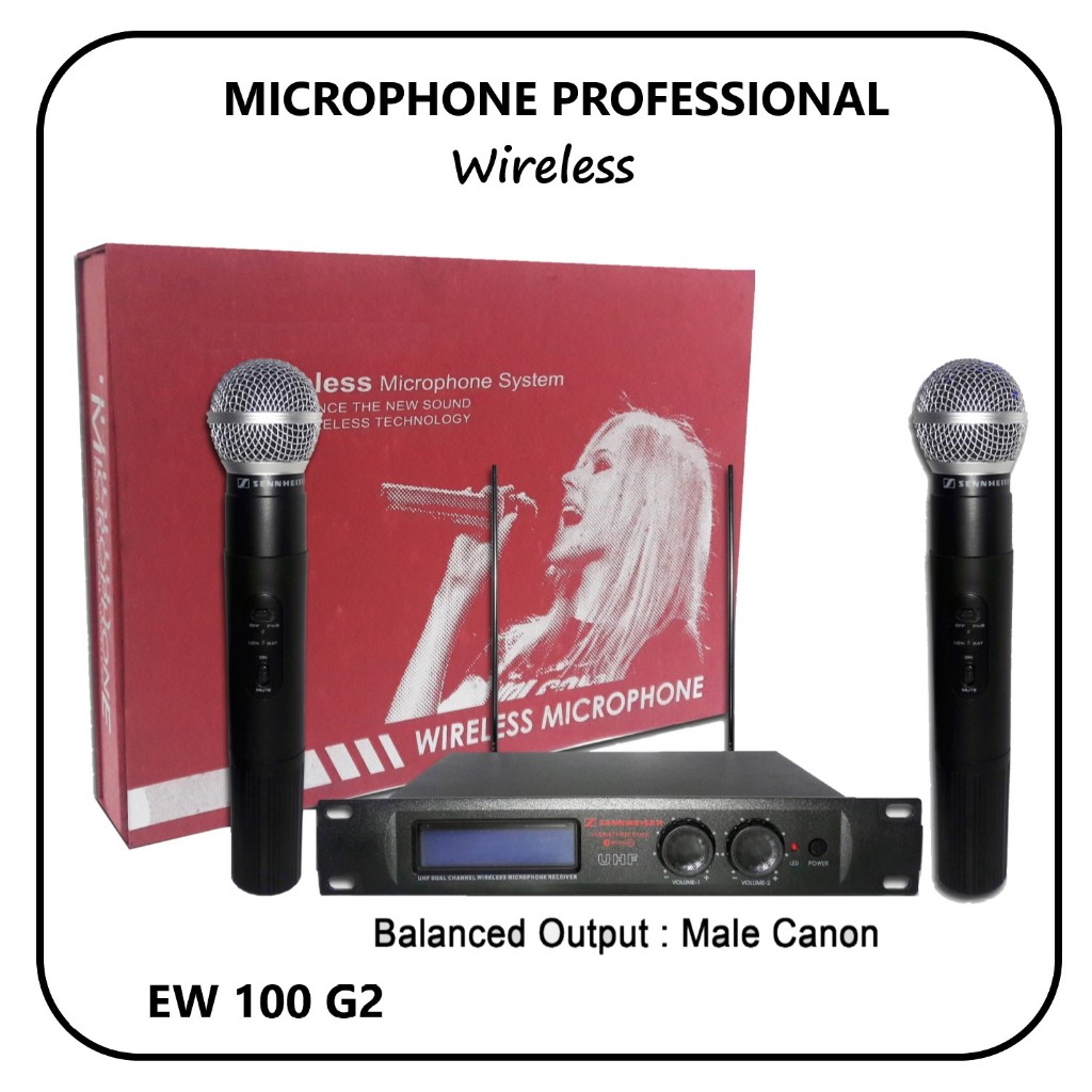 MICROPHONE PROFESSIONAL Wireless 2 Channel - Mic Karaoke 2 gagang EW 100 G2