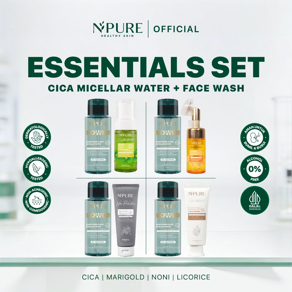 [PAKET DOUBLE CLEANSING - ALL VARIANT] - NPURE Facial Wash + NPURE Acne Clear Power Micellar Water /