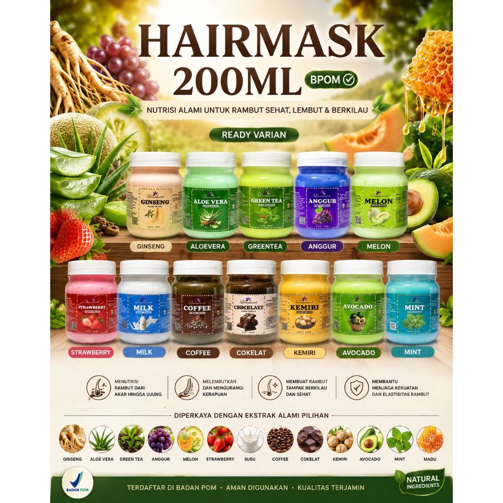 BPOM HAIRMASK 200ML ZBEAUTYCARE/MASKER RAMBUT MURAH ALA SALON/HAIR CREAMBATH/TERLENGKAP 20 VARIAN/NO