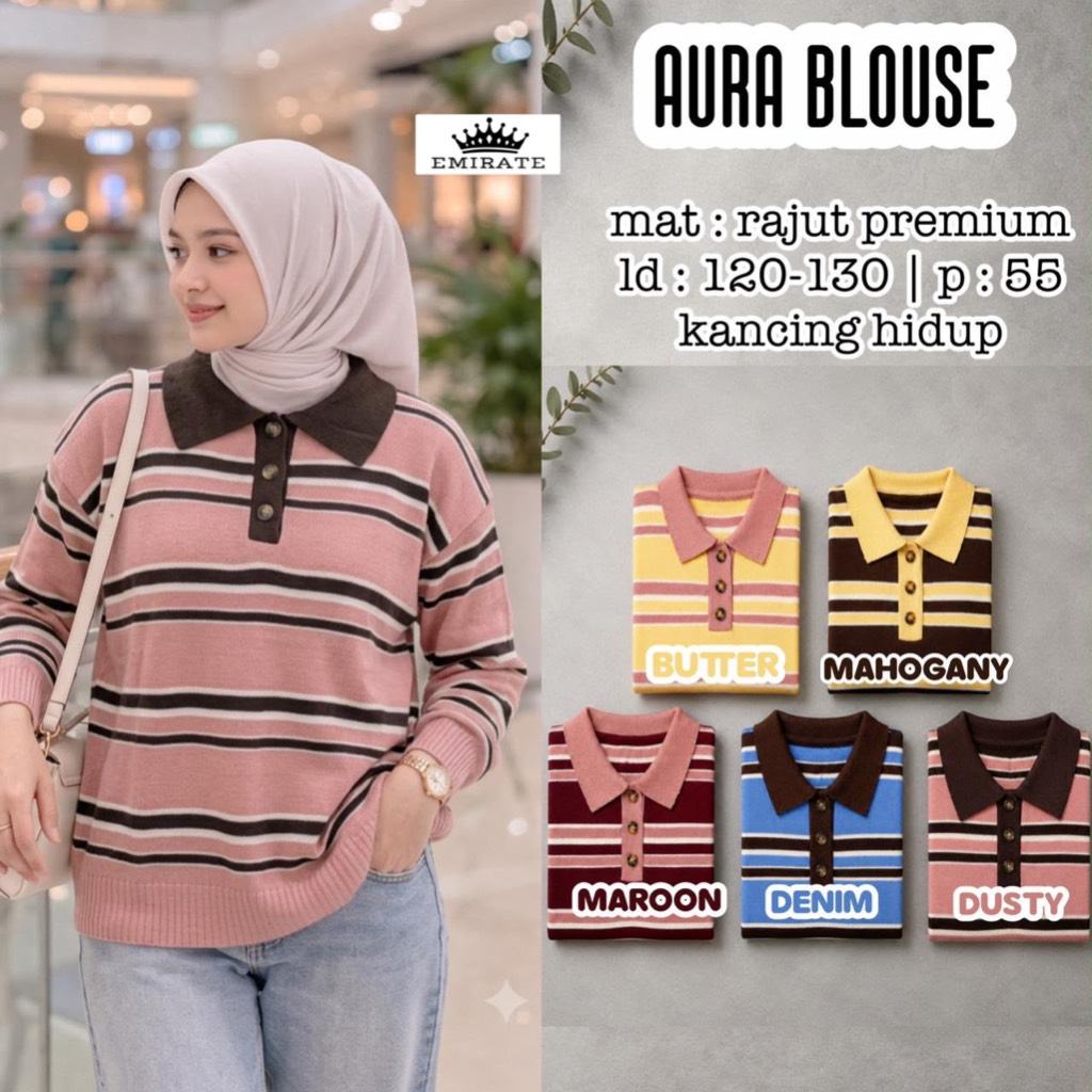 AURA • COSAN • ALINE • WILO SHIRT ORIGINAL BY EMIRATE ATASAN BLOUSE WANITA MATT RAJUT KANCING AKTIF