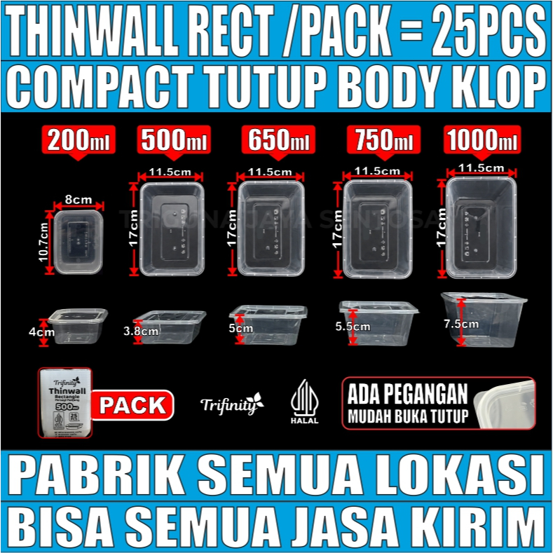 Thinwall Rectangle Tebal 29gr 200ml 500ml 650ml 750ml 1000ml Persegi Panjang Trifinity Victory JSP