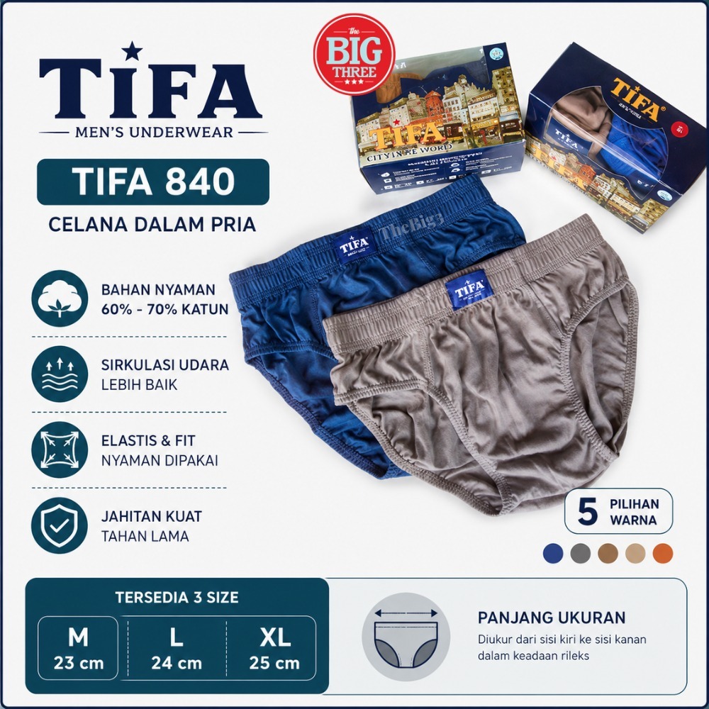 TIFA Celana Dalam pria - CD TIFA 840 - bahan katun SIZE M L XL murah nyaman classic - THEBIG3