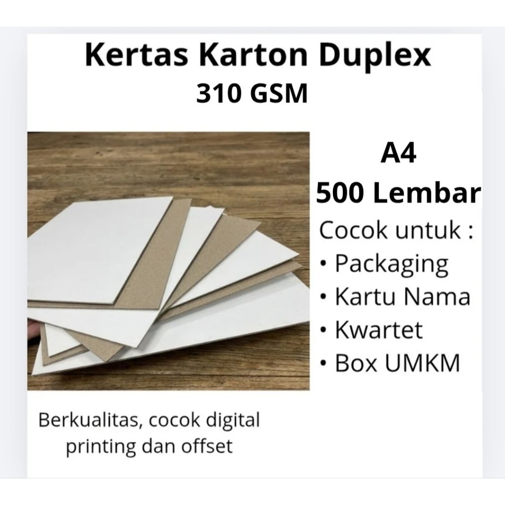 Kertas Karton Duplex Premium 310 GSM A4 Isi 500 Lembar | Bahan Packaging & Box Makanan