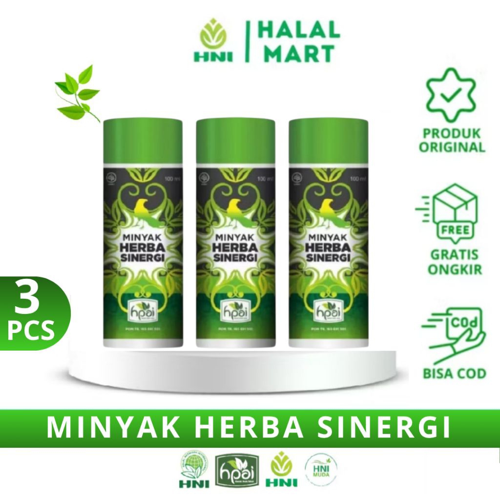 ( 3 PCS ) MHS Minyak Herba Sinergi Hpai Original 100 ML Minyak ButBut Hpai Minyak Herbal Sinergi 100