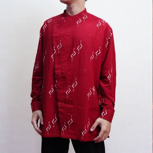 WASTRA AKSARA - Kemeja Koko Batik Lampung - Rayon Beskap (Terracotta)