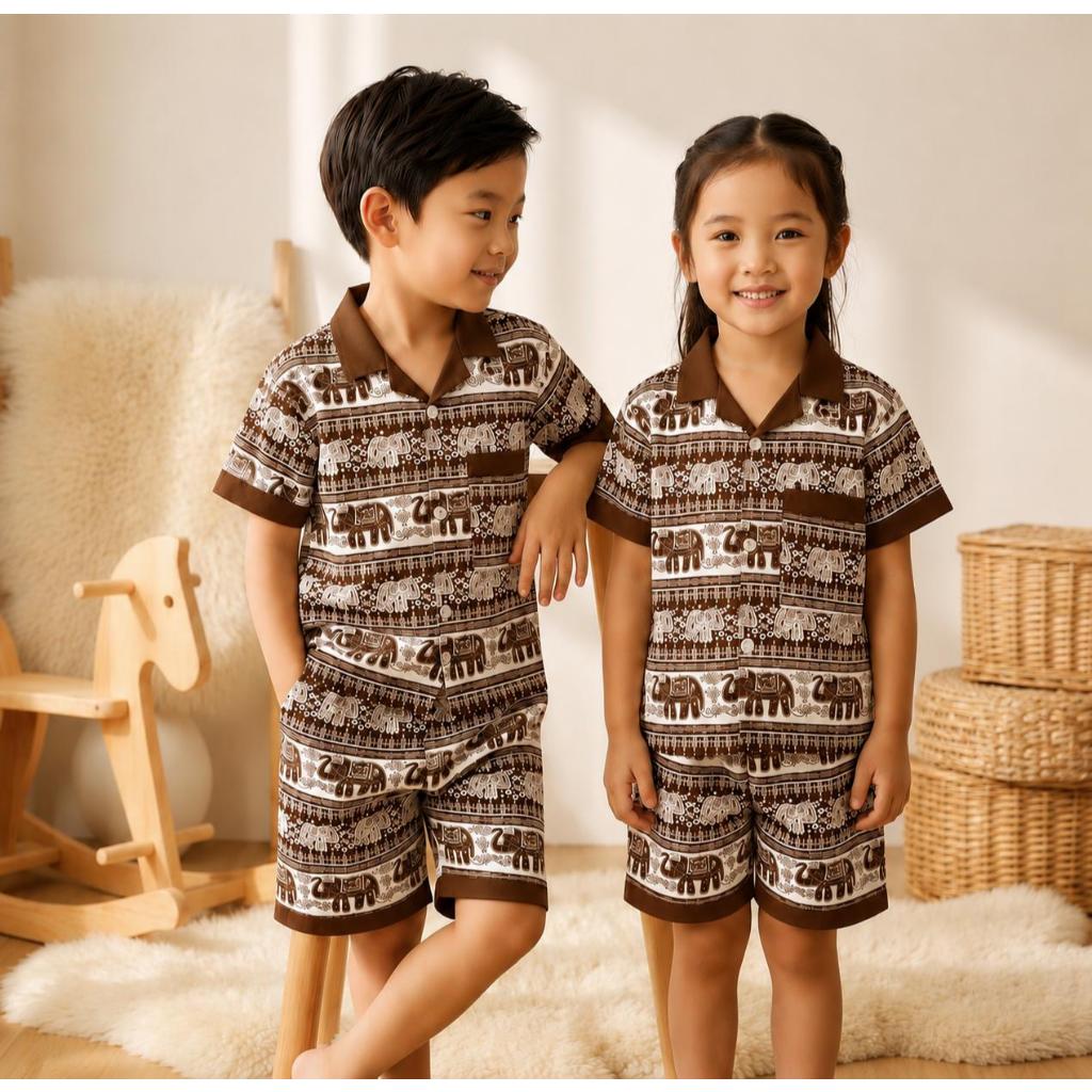 Setelan Anak Batik Gajah Premium 1-5 Tahun | Baju Anak Laki-Laki Perempuan Motif Etnik Casual Korea 
