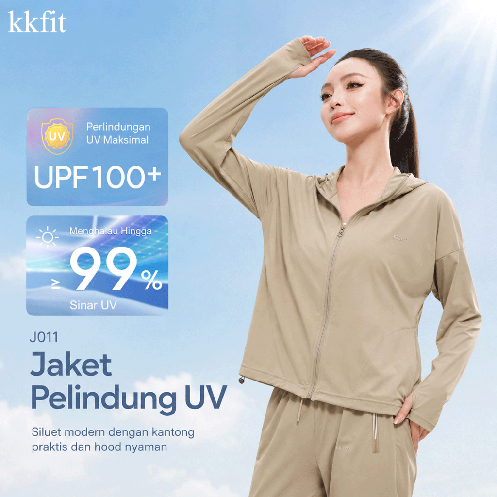 KKFIT Jaket Olahraga Wanita - Oversized Hoodie Anti UV, UPF100+ Cocok Gym (J011)