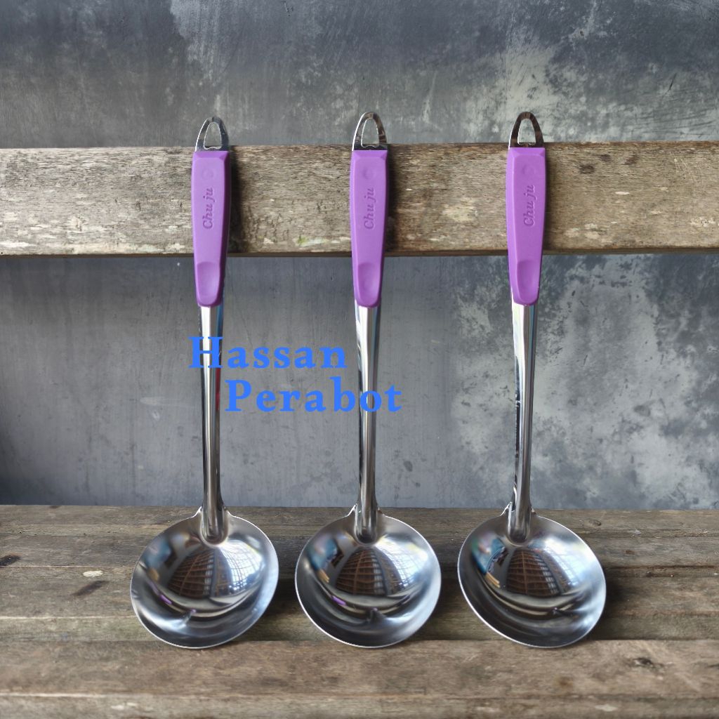 [ 3 pcs ] Irus Stainless Chu Ju Gagang Ungu Sendok Kuah Sayur Ukuran Tanggung