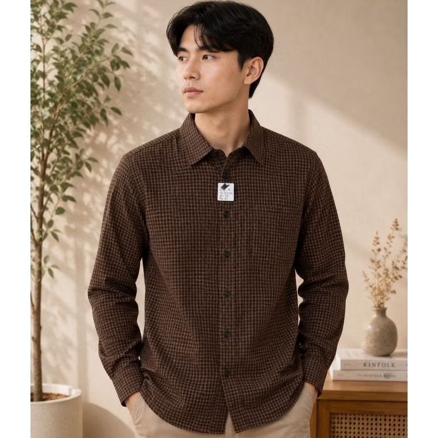 Kemeja Pria ORVIS Houndstooth Brown – Size M