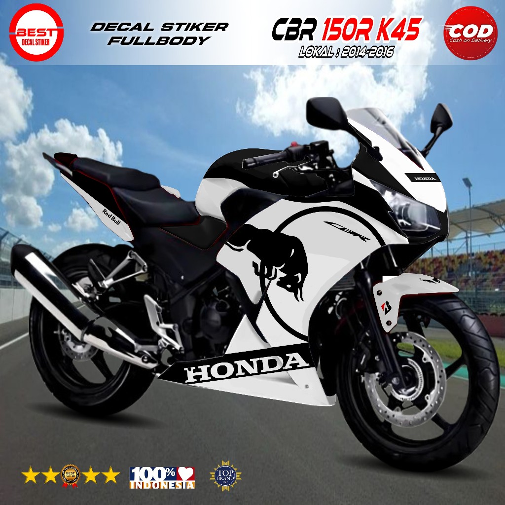 Decal CBR 150R K45A LOKAL Fullbody Putih - Stiker CBR K45A LOKAL Fullbody Desain Redbull Racing