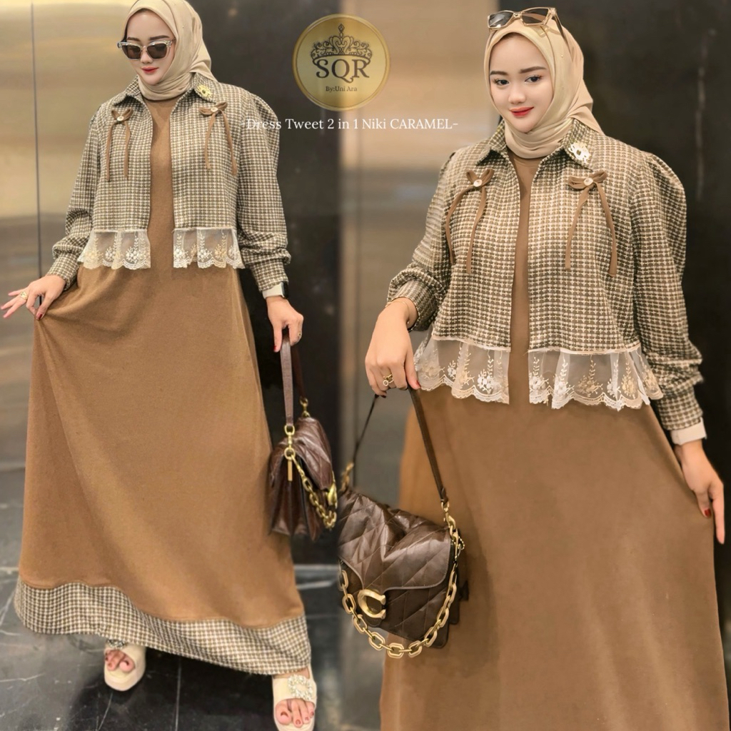 Gamis Niki Caramel Uni Ara | Dress Uni Ara | Dress Caramel Uni Ara | Gamis terbaru 2026 model terbar