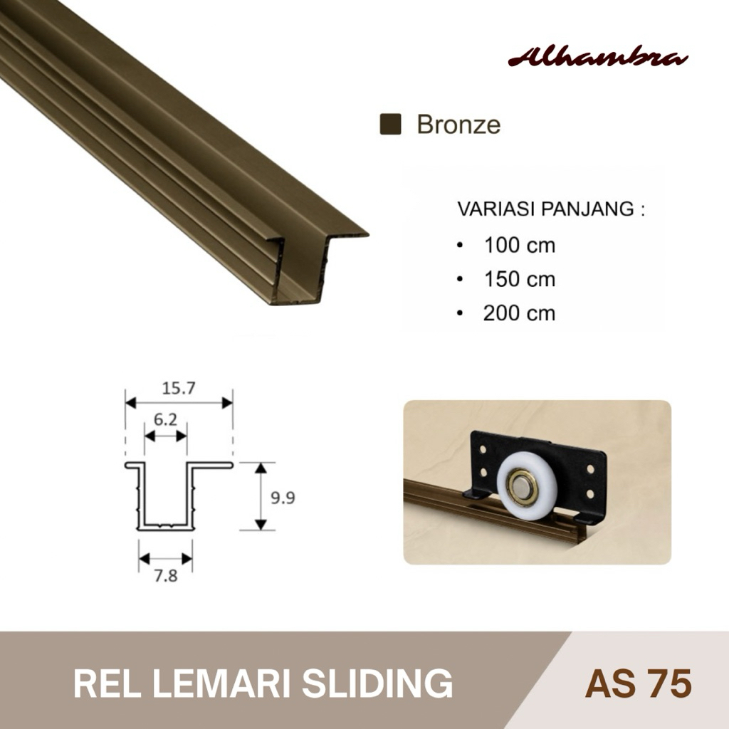 Rel Tanam AS 75 , Rel Lemari Sliding Pakaian , Rel Tanam Sleding Pintu Lemari - 50 , 100 , 150 , 200