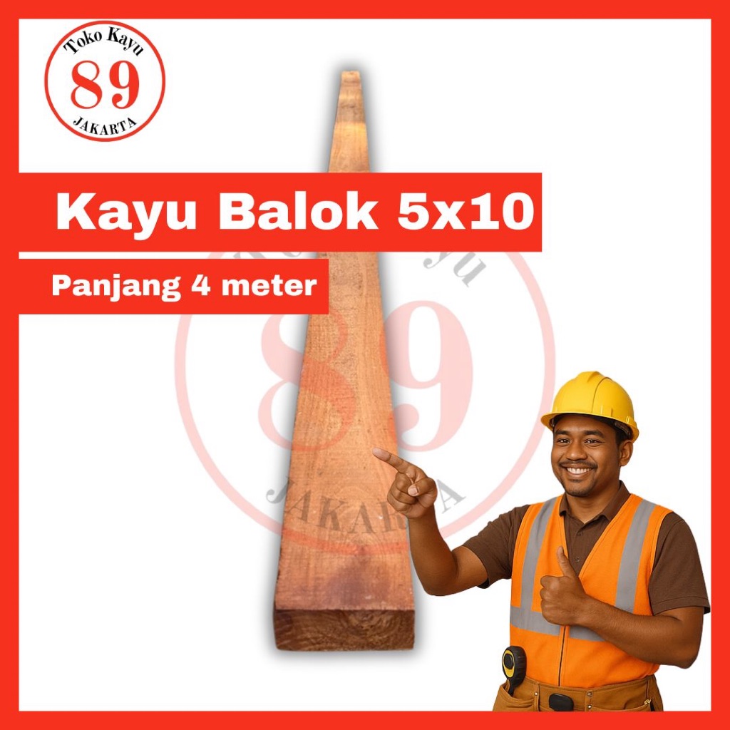 Kayu Balok 5x10 Meranti / Kamper / Kayu keras / Balok Tiang kayu  / Kayu Galar - panjang 4 meter