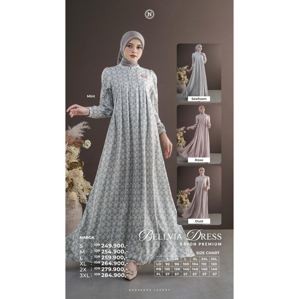 BELLVIA MIDI DAN DRESS BY NADHERA LUXURY GAMIS TERBARU 1OO%ORI BISA COD