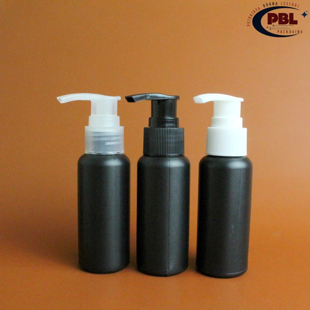 BOTOL PUMP 60ml HDPE HITAM / BOTOL PLASTIK HDPE 60ml / BOTOL LOTION 60ml/ TUTUP PUMP NECK 24